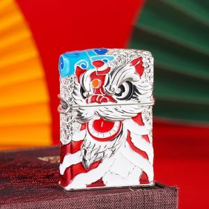 Bật Lửa Xăng Đá Zorro Kỳ Lân May Mắn Màu Vàng - Bạc ( Có Hộp - Tặng Kèm Đá Bấc ) Hộp Quẹt Phong Hút Tài Lộc