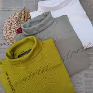 Kaos Rib Turtleneck Lengan Panjang / Kaos Lengan Panjang Wanita / Kaos Polos