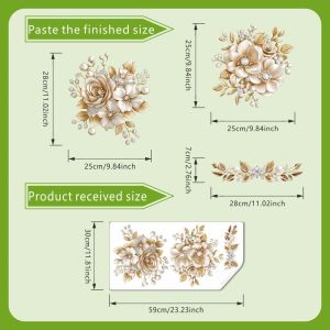 1/2pcs Golden flower toilet sticker bathroom waterproof self-adhesive water tank decorative sticker
