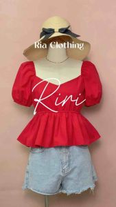Riri Puff Sleeves Peplum 2-Way Off Shoulder Heartshaped Blouse Trendy Top Korean Bkk inspired
