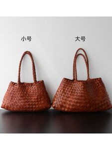 2025 New Layered Tanned Cowhide Woven Bag Womens Large Capacity Commuting Simple Shoulder Bag Minimalist Underarm Bag Women