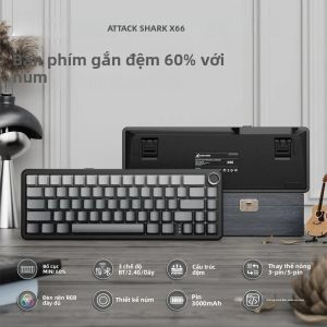 Bàn Phím Chơi Game Cơ Học Không Dây Attack Shark X66 RGB Có Đèn Nền Núm Điều Chỉnh Âm Lượng Keycap PBT In Cạnh Switch Strawberry 66 Phím