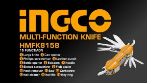 Multi Tools Knife 15 in 1 INGCO HMFK8158 Pisau Lipat Obeng Perkakas
