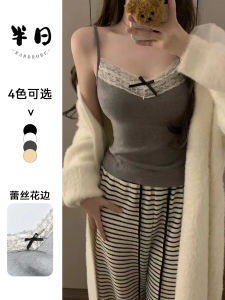 Bows Pure Desire Style Lace Lace Spaghetti-Strap Vest with Chest Pad Sunderwear-Free Sleeveless Outer Wear Inner Wear Womens Summer