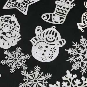 (20 Pcs/pack) Christmas Ornament Paper Decoration Snowflake Snowman Sparkling Print Baking Mold New Year Decoration Props DIY