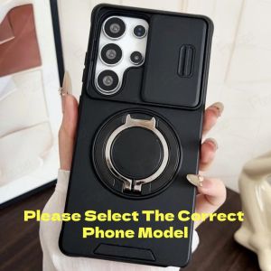Luxury Heavy-Duty Rugged Armor Magnetic Bracket Phone Case For Samsung Galaxy S25 Edge S26 S25 S24 S23 FE S22 S21 Plus Ultra S20 FE Note 20 Ultra Slide Camera Protection Magsafe PC Cover Casing