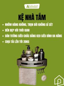 Kệ nhà tắm AKICHI đựng đồ đa năng kệ dán tường bằng keo không cần khoan nhôm cao cấp chống gỉ