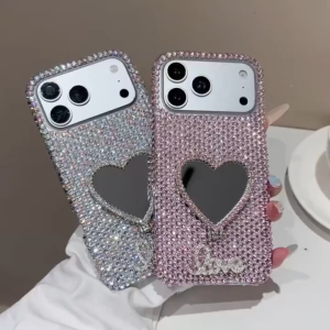 Full Body Anti-drop Rhinestone Mirror Stand Phone Case For iPhone 11 12 13 14 15 16 17 Pro Max Camera Protection