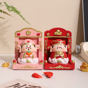 God of Fortune Decoration Home Office Desktop Stress Relief God of Wealth Altar Decorative Ornaments Resin Material Red Color