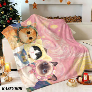 Beast Kingdom | Van Gogh Style Cat Winter Summer Flannel Blanket Throw Fleece Soft Fuzzy Plush Cozy Fleece Blankets for Sofa Ideal Gifts