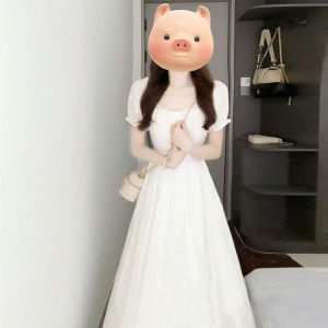 BeautyMark | Váy dài tay bồng cổ vuông màu trắng mùa hè 2025 mới độc đáo đẹp không thể tin được váy midi chữ A cotton nguyên chất dành cho nữ