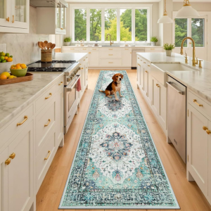VIKAMA Blue Grey Vintage Persian Floral Runner Rug Oriental Medallion Long Non Slip Kitchen Hallway Home Decor Floor Mat