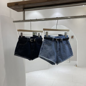 2024 ฤดูร้อนสไตล์ใหม่เกาหลีสบายๆ SLIM FIT สาวเผ็ดเอวสูงกางเกงยีนส์สั้นผู้หญิงกางเกงหลวมกางเกงขากว้าง DENIM รีดขอบ