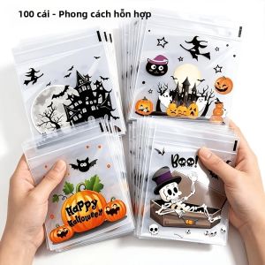 100 Cái Túi Đựng Kẹo Halloween Trong Suốt Có Keo Dán PVC Túi Đựng Bánh Kẹo Túi Quà Tặng Cho Hoạt Động Trick Or Treat