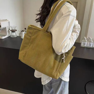 JIFANPAUL | 2026 New Simple Striped Corduroy Tote Bag Large Capacity Casual Versatile Commute