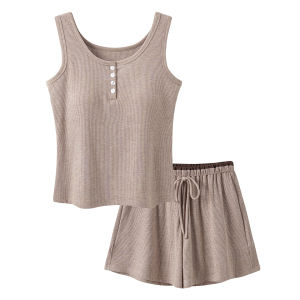 MiiOW | Womens Ice Silk Sleepwear Sleeveless Home Clothes Set 2025 New Summer Style With Chest Pad Simple Design Can Be Worn Outside