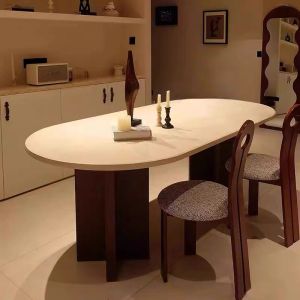 Scandinavian Oval Solid Wood Dining Table and Chair Cream Style For Home Dining Table Designer Conference Table Desk Middle Ancient Island Table