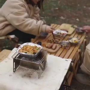 【24H ship】Portable Folding BBQ Grill Stainless Steel Camping Barbecue Stove With Grill Rack Net Outdoor Picnic Cooking