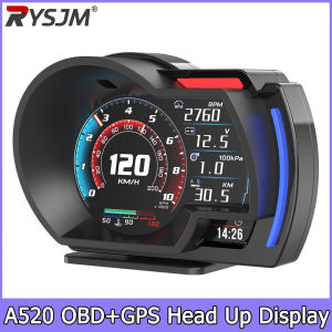 RYSJM | Tachometer A520 Car Head Up Display OBD2 +GPS Speedometer Smart Car HUD Turbo Gauge Digital Odometer Security Alarm Water Temp