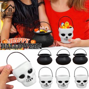 Halloween Candy Holder Pot Decoration Witch Cauldron Mini Skull Bucket Halloween Trick or Treat Party Props Kids Toy