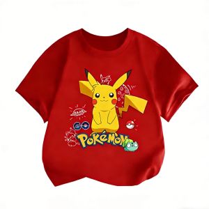 Bandai | 2026 New Pokemon Pikachu Cartoon Print Kids T-shirt High Quality Casual Short Sleeve Family Matching Summer Streetwear Tops