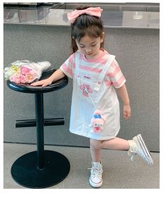 M24 Kuromi Melody Kids Girl Short Sleeves Dress Stripe Dress