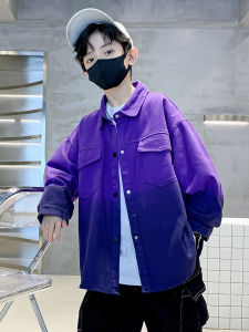 Boys Denim Shirt Spring Autumn Thin Gradient Style Casual Long Sleeve Cotton Polyester Blend Outerwear for Kids And Teenagers