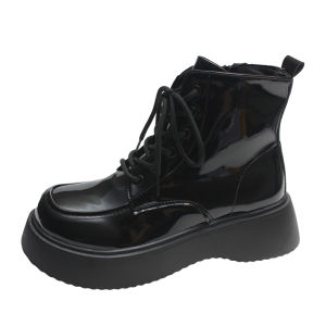 Sweet Cool Womens Martin Boots Autumn Winter New Style British Style Big Head Short Boots College Style Fleece Thick Bottom Motorcycle Boots