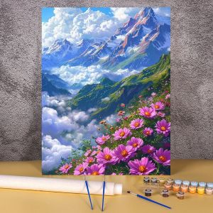 BILIBILI | Painting By Numbers Flower Mountains HandPainted On Canvas Digital Painting For Bedroom Coloring By Numbers Hand Paint Crafts