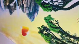 Tranh lụa dán tường 5D sơn thủy hữu tình kèm khung giả (Tặng kèm keo dán)