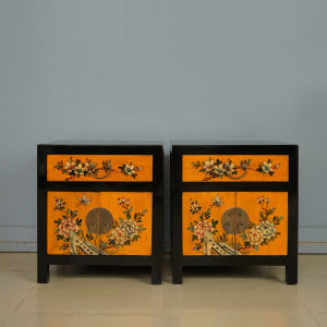 New Chinese Bedside Table Bedroom Small Apartment All Solid Wood Classical Furniture Tibet Distressed Hand Painting Light Luxury Simple