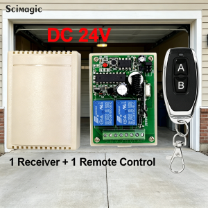 Universal Remote Control 433MHz RF Wireless Switch DC 24V 2Ch Relay Receiver and Transmitter for Lamp Garage Door Motor