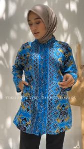 BATIK TUGU RAKSA BIRU BERFURING MOTIF BATIK KHAS TANGGERANG BANTEN DAN BISA COD ATAU BAYAR DITEMPAT