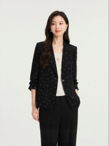 Koradior | Elastic Silk Slim Fit Black Seven-Eighth Sleeve Suit Jacket