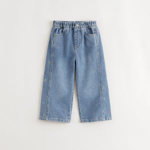 Marc&Janie | Stylish Embroidery Denim Wide-leg Pants