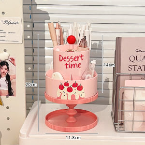 กล่องเก็บของแบบหมุนได้ ทรงเจ้าหญิง ของตกแต่งโต๊ะทำงานสำหรับนักเรียนและเด็กผู้หญิง กล่องเก็บของแบบใช้งานได้หลายอย่างสำหรับออฟฟิศ