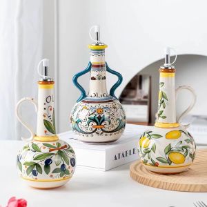 BPA-Free Olive Oil Dispenser Underglaze Embossed Ceramic Oil Vinegar Can Kitchen Accessories Storage Dispenser Container Bottle