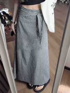 Váy Kẻ Caro Chữ a Cạp Cao Thời Trang Mùa Xuân Mới Cho Nữ Váy Midi Đa Năng Không Đều Thắt Lưng Phong Cách Hàn Quốc