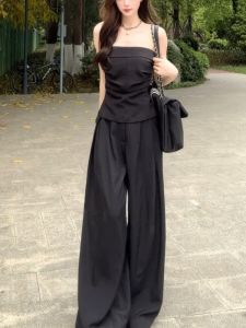 Quần Ống Rộng Xếp Ly Dài Cho Nữ Quần Dài Đến Sàn Dáng Rộng Thoải Mái Phong Cách Công Sở Mùa Hè 2024