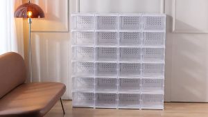 Clear Foldable Shoes Rack with Cover Stackable Shoes Storage Box Simple Shoe Organizer Space-Saving Shoe Cabinet