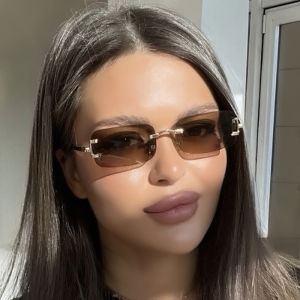 JN IMPRESSION New Spice Girl Sunset Color Frameless Sunglasses Fashion Cut Edge Square Frame Sunscreen Sunglasses