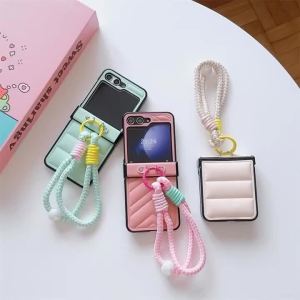 Leather Down Jacket Style Wrist Strap Bracelet Phone Case for Samsung Galaxy Z Flip 8 7 6 5 4 3 Flip7 FE Hinge Protective Cover