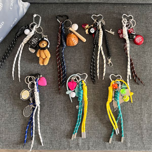 DIY Creative Bag Weaving Rope Keychain Colorful Nylon Lanyard Bear Baseball Multi-Element Bag Pendant For Women Charm Gifts
