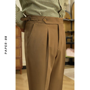 Sleek Simple Black Waist-High Trousers Business Commute Matchable Single Pleated Mens Fall Pants