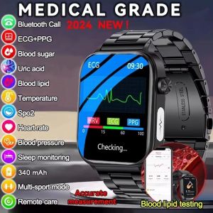 2024 New Men Uric Acid Blood Fat Smart Watch Men Blood Sugar ECG+PPG Blood Pressure Bluetooth Call Sports Health Monitor Watches