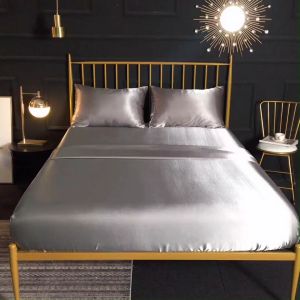 [4 In 1] Satin Silk Bed Sheet Set - Soft Cool Touch Bedding - Solid Color Microfiber - Fitted Sheet, Flat Sheet, Pillow Cover - 100% Microfiber, Sateen Weave - Deep Pockets & Extra Strong Elastic