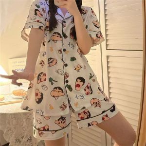 Bandai | 2pcs Kawaii Crayon Shin-Chanss Pajamas Short Sleeved Shorts Printing Ventilate Loose Comfortable Girl Birthday Homewear Gifts