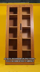 LEVI | Full Steel and Glass Cabinet in Acacia Woodgrain Color by Leapify Steel- Waterproof and Termite-proof