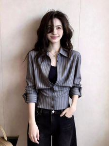 Fashionable Versatile Flattering Long Sleeve Polo Collar Blouse