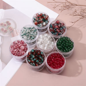 สร้อยข้อมือลูกปัดแก้วสีแดงและเขียว ต้นไม้คริสต์มาส ดอกไม้ วัสดุทำมือ DIY อุปกรณ์ตกแต่งผม เครื่องประดับแฟชั่น